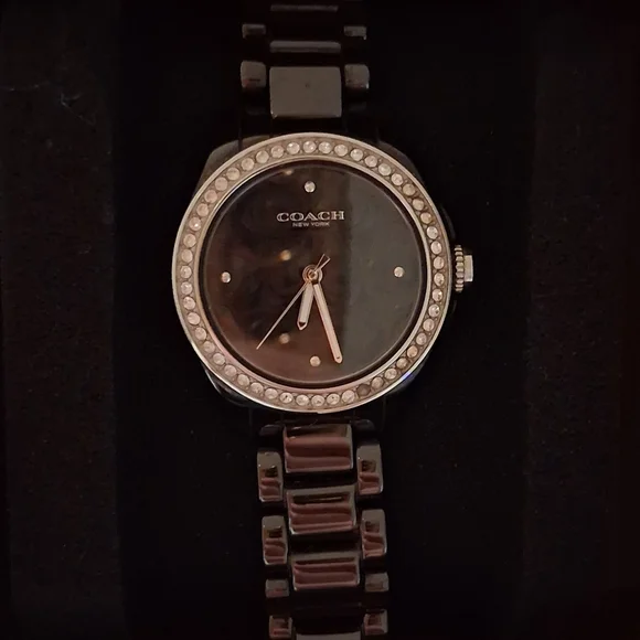 Coach Crystal-Accent Black Ceramic Bracelet Watch